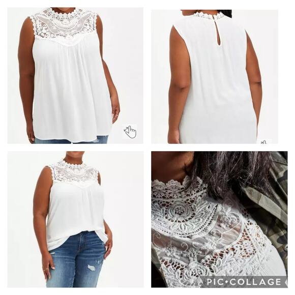 Torrid Crinkle Gauze Crochet Detail Tank in White NWT Size 1/ 1X/ 14-16 - Picture 8 of 9